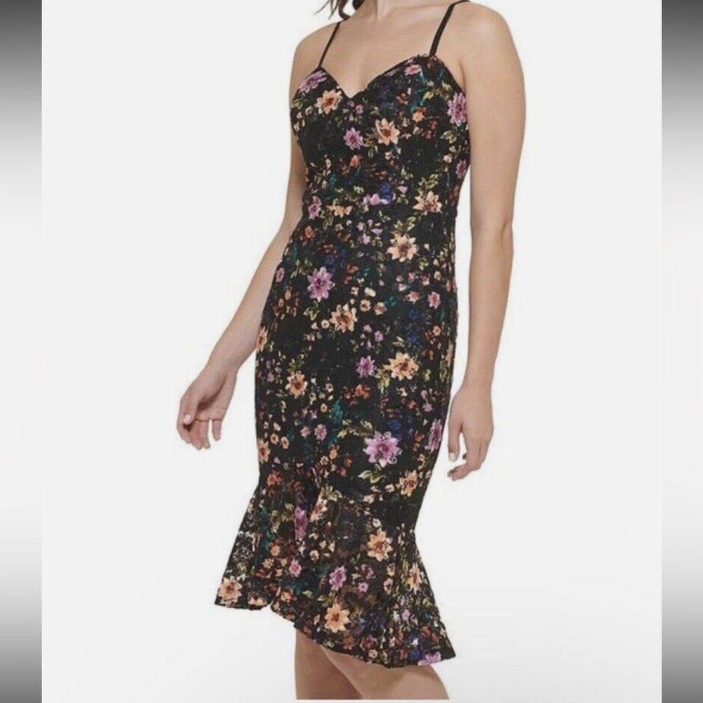 Guess Black Floral Spaghetti-Strap Midi Dress